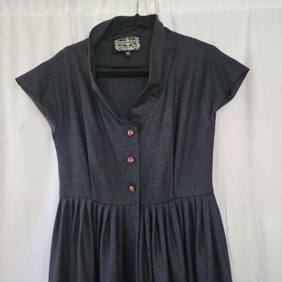 Jame Coviello Midi Dress Wool Shirt Dress Charcoal Gray Size 10 Rockabilly - Picture 2 of 9